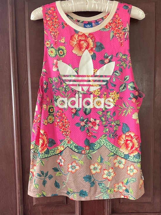 adidas Tops - adidas Bright Pink Floral Trefoil Mesh Tank